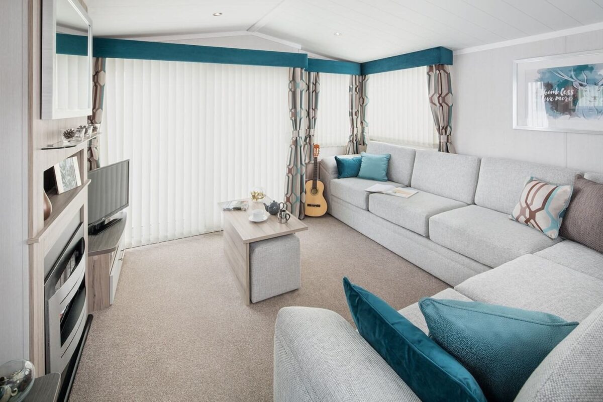 Eryri caravan lounge at The Beach Caravan Park, North Wales