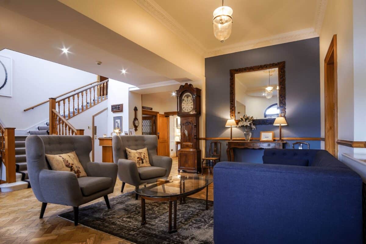 The lobby at the Budock Vean Hotel & Spa in Cornwall