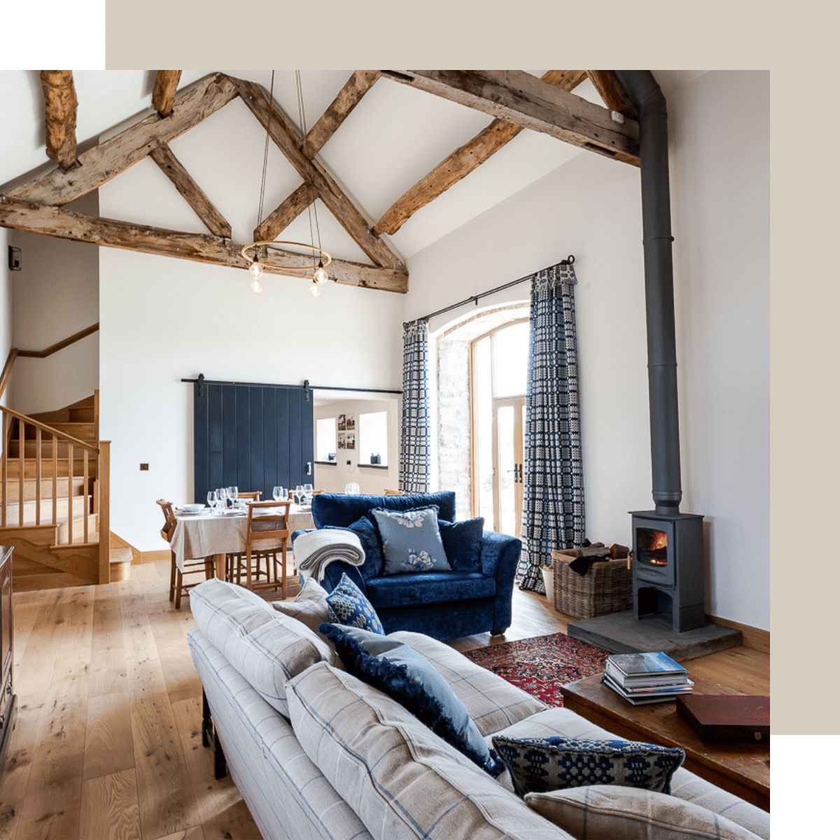 Rustic modern open plan interior of The Longbarn at Carefallen